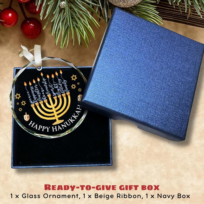TEEBIM Hanukkah Gifts - Hanukkah Ornaments, Jewish Christmas Ornaments - Chanukah Christmas Ornament - Spiritual Jewish Gifts for Women, Men - Glass Hanging Ornament 2025 - Image 3